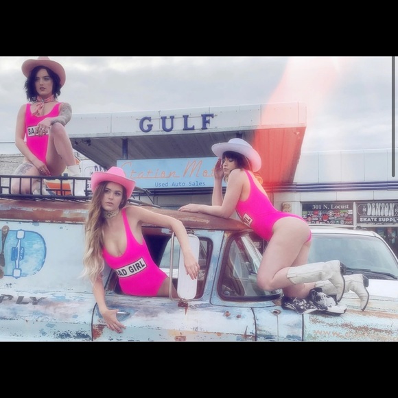 NWOT Hot Pink Bad Girl One Piece Bathing Swim Suit Bodysuit - Picture 2 of 4